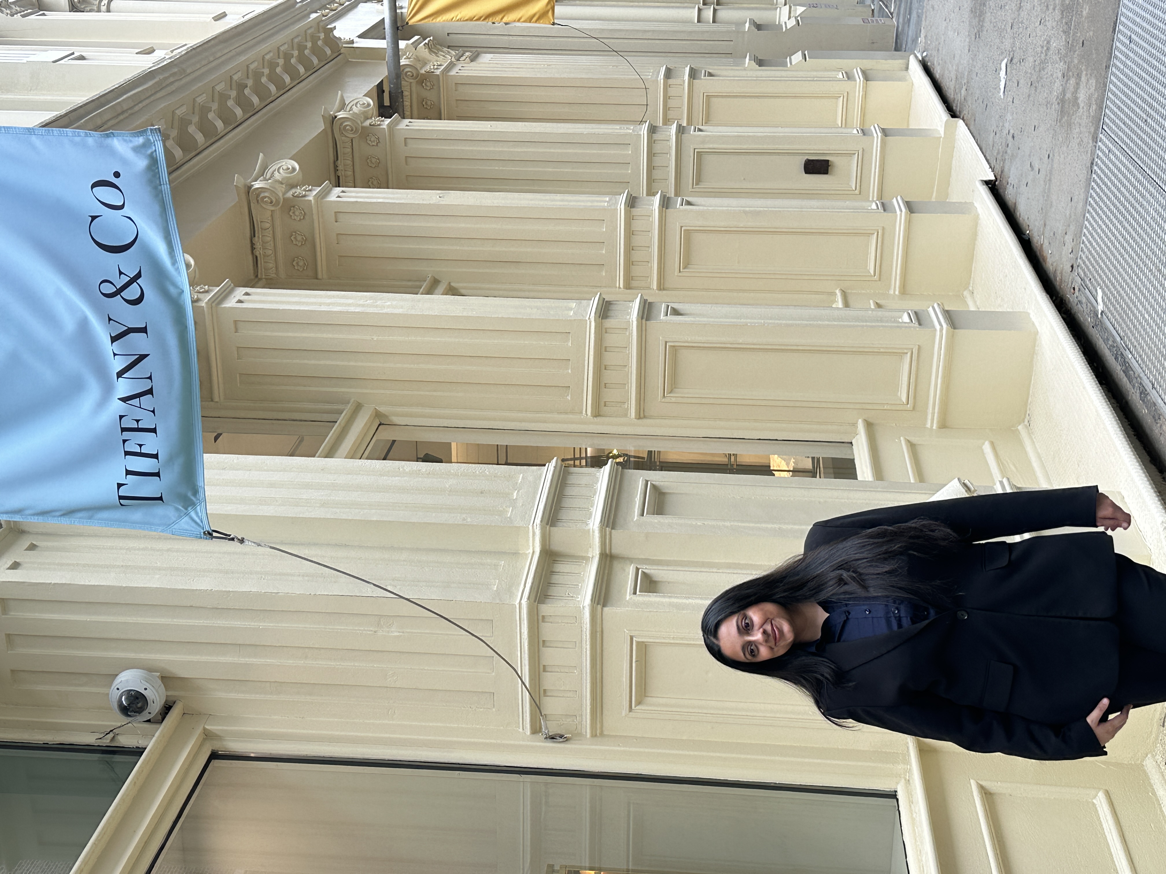 Mahee Thakkar outside the Tiffany & Co. storefront in New York
